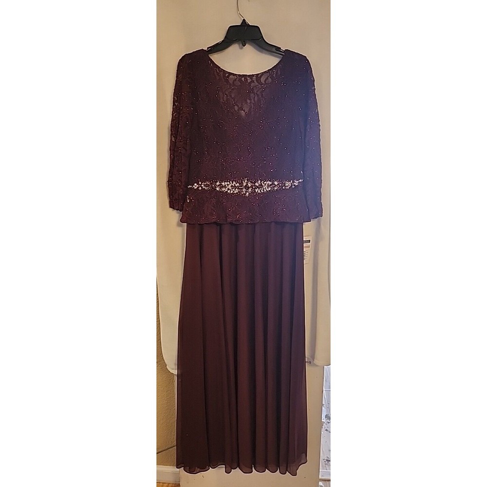 Cachet Wine Lace Embellished Open Back Formal Dress Evening Gown Size 12